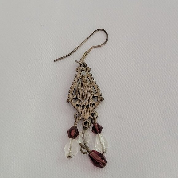 Boho Antique Gold Dangling Earrings With Purple & Clear Beads Teardrop Design Ho - Picture 4 of 6